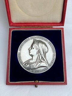 Superb Silver 1897 Victoria Diamond Jubilee Medallion In Original Case of Issue.