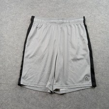 Reebok Shorts Mens Large Gray Black Athletic Mesh Training Gym Logo Polyester