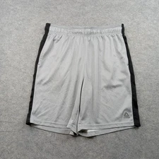 Reebok Shorts Mens Large Gray Black Athletic Mesh Training Gym Logo Polyester