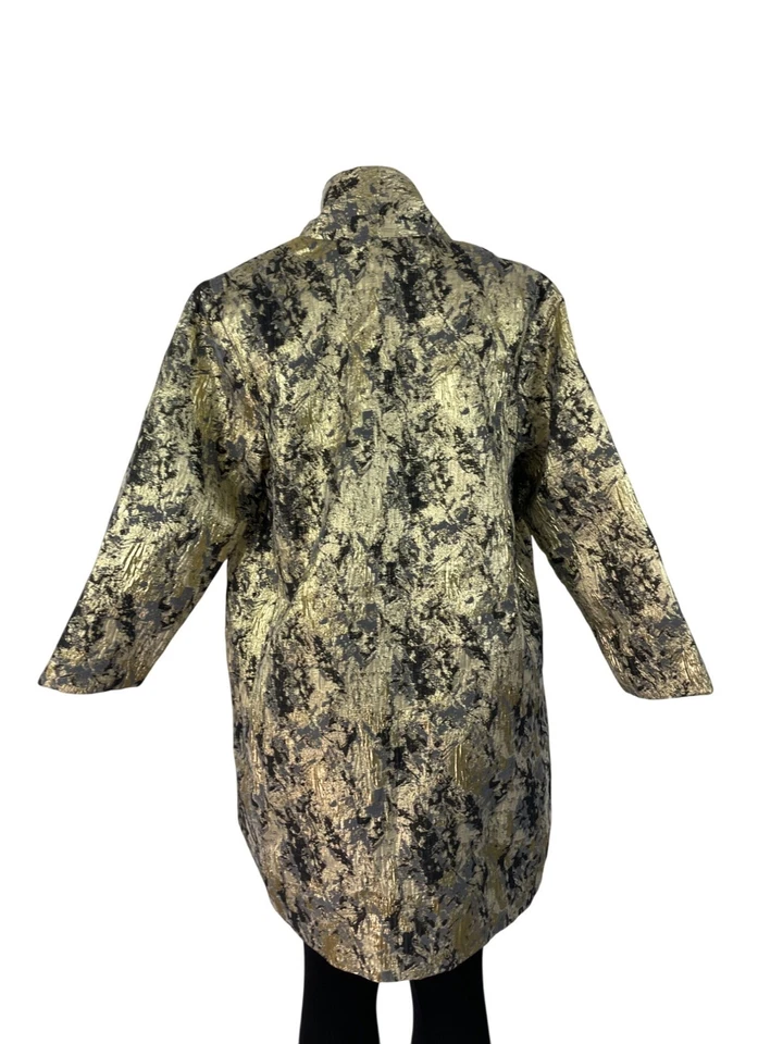 Abrigo para mujer Natori dorado y negro metálico brocado frente abierto manga larga talla M Foto 3 de 4