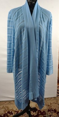 Misook Asymmetrical Cardigan XL Blue Sheer Minimalist Open Quiet Luxury Coastal