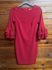 Calvin Klein Women’s Dress Size 2 Red Sheath Ruffle Sleeve Lace Detail