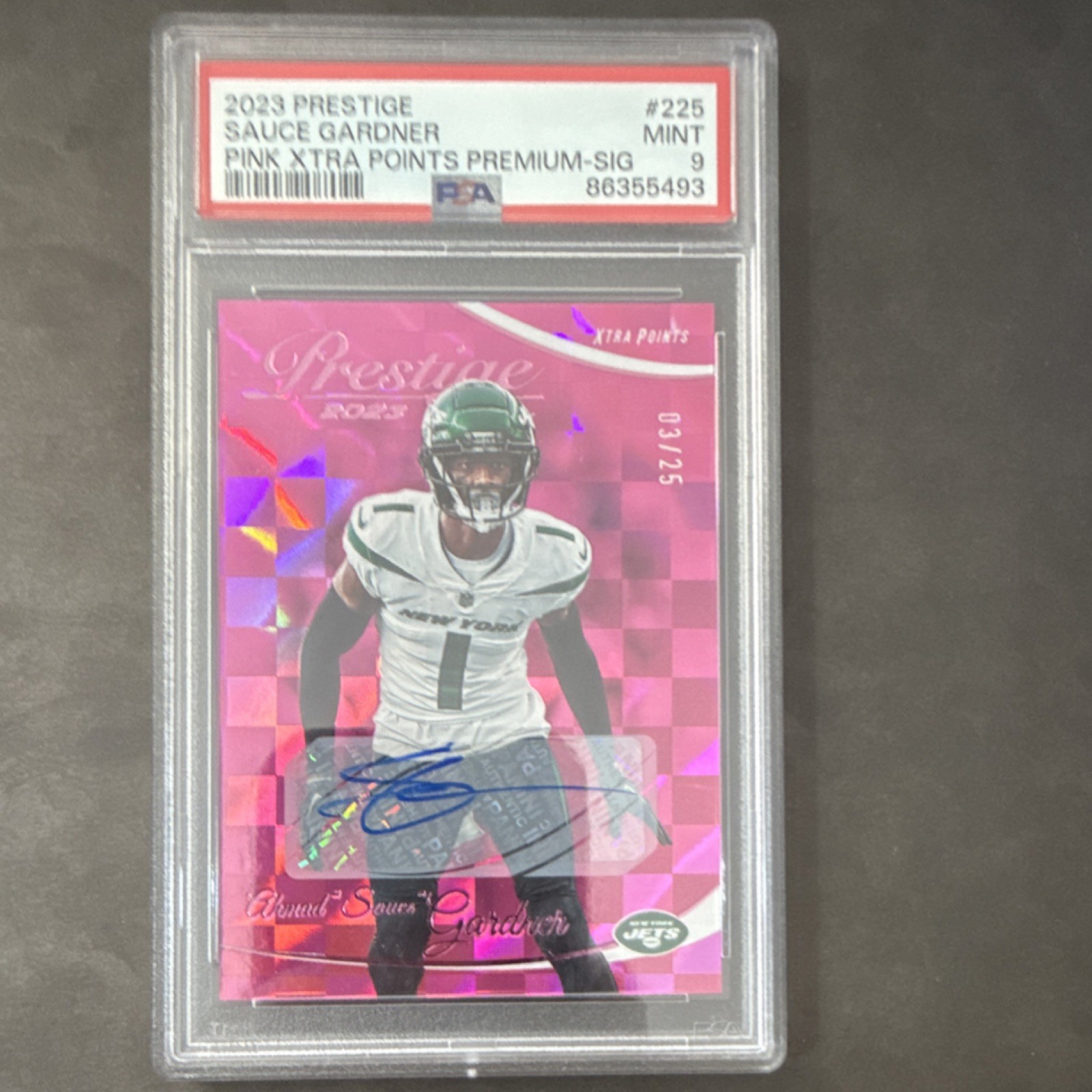 2023 Panini Prestige Sauce Gardner #225 Pink Xtra Points Auto PSA 9 /25 Jets