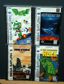 4 SEGA SATURN GAME LOT - INDEPENDENCE DAY - IRON STORM - BUG - INCREDIBLE HULK