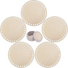 5 Pcs Natural Wooden Basket Circle Bottom Blank Crochet Knitting Basket Shape...