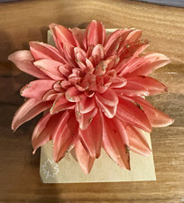 Pink Dahlia Flower Hair Clip, Glitter Accents, Fabric/Metal, Women s