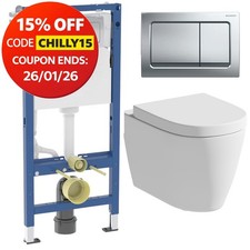 Rimless Wall Hung Toilet Pan, Seat & Geberit 1.12m Concealed Cistern Frame WC