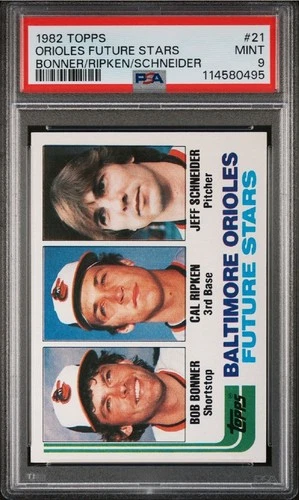 1982 Topps Cal Ripken Jeff Schneider Bob Bonner Blank Back (RC) PSA Mint 9