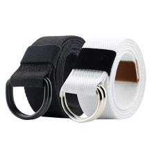 2 Pack Cloth Canvas Belts for Men with Double D Ring Buckle, Black White B, 5...