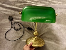 Micromark Vintage Brass Bankers Desk Lamp with Green Glass Shade Functional