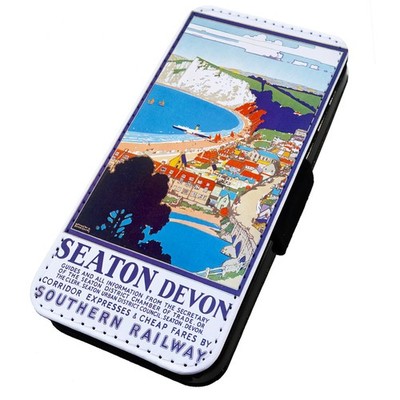 Bedruckte Flip Handyhülle iPhone, Samsung & Huawei Eisenbahn Poster Seaton Devon