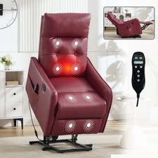 Power Lift Recliner Chair with Massage Heat, Wine Red, 155 Max Recline