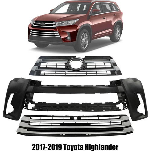 Front Bumper Cover Fascia & Grille Assembly Kit For 2017-2019 Toyota Highlander
