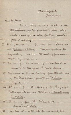JOSEPH LEIDY - AUTOGRAPH DOCUMENT SIGNED 01/11/1885