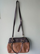 Rare Tignanello Womens Two Tone Brown 100% Genuine Leather Medium Satchel Bag
