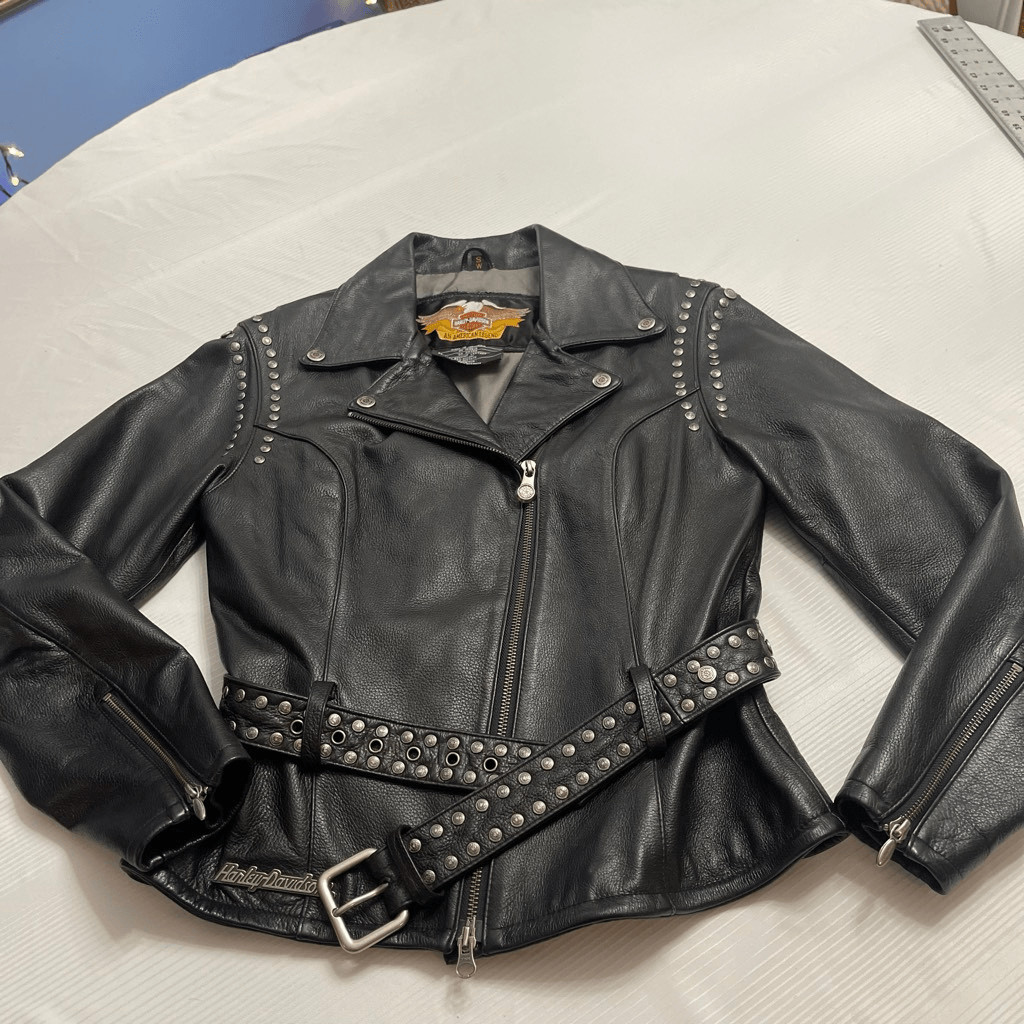 Harley Davidson Women’s Black Leather Motorcycle Studded Jacket Size Small