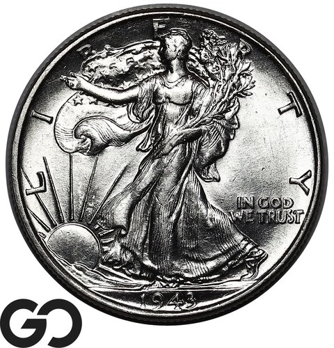 1943 Walking Liberty Half Dollar, Blast White Gem BU++