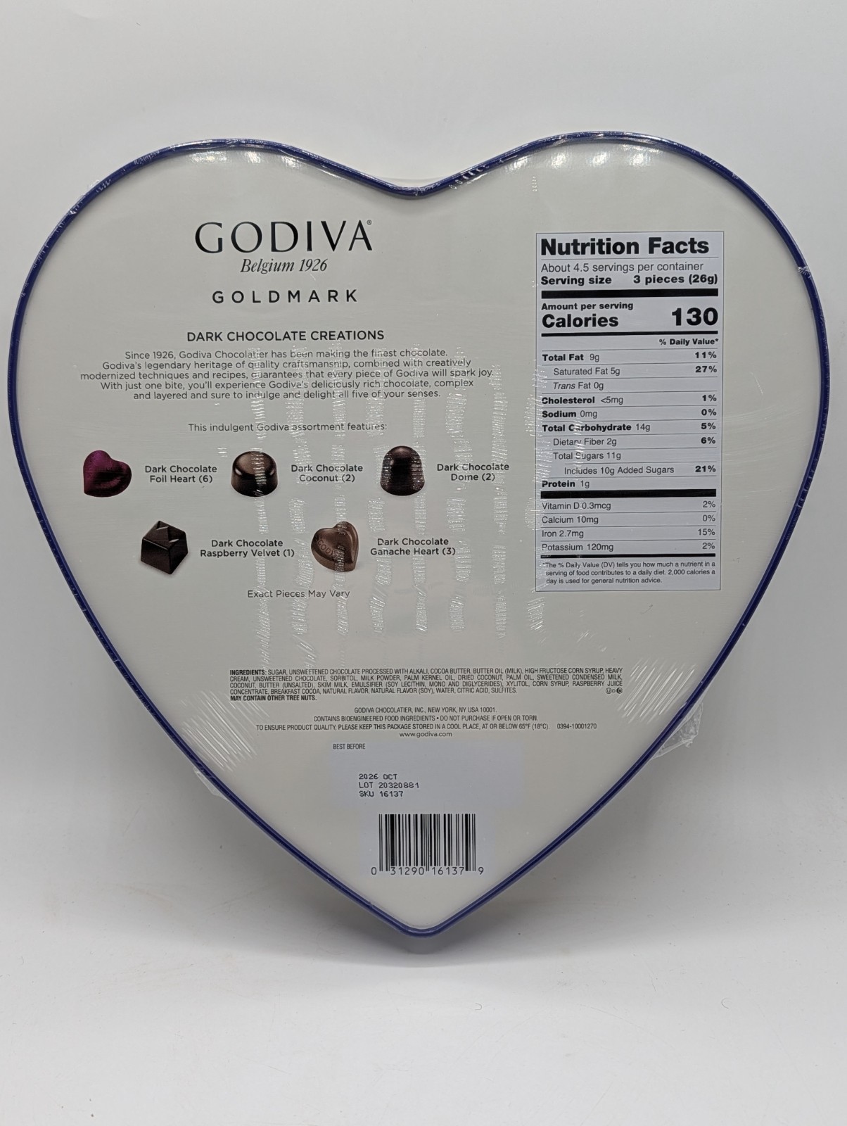Godiva Goldmark Dark Chocolate Creations, Metal Heart Gift Box