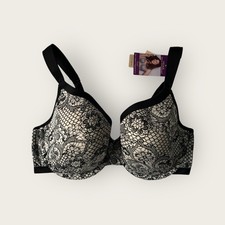Lane Bryant Cacique Bra French Full Coverage Black Floral Paisley Print 38DD