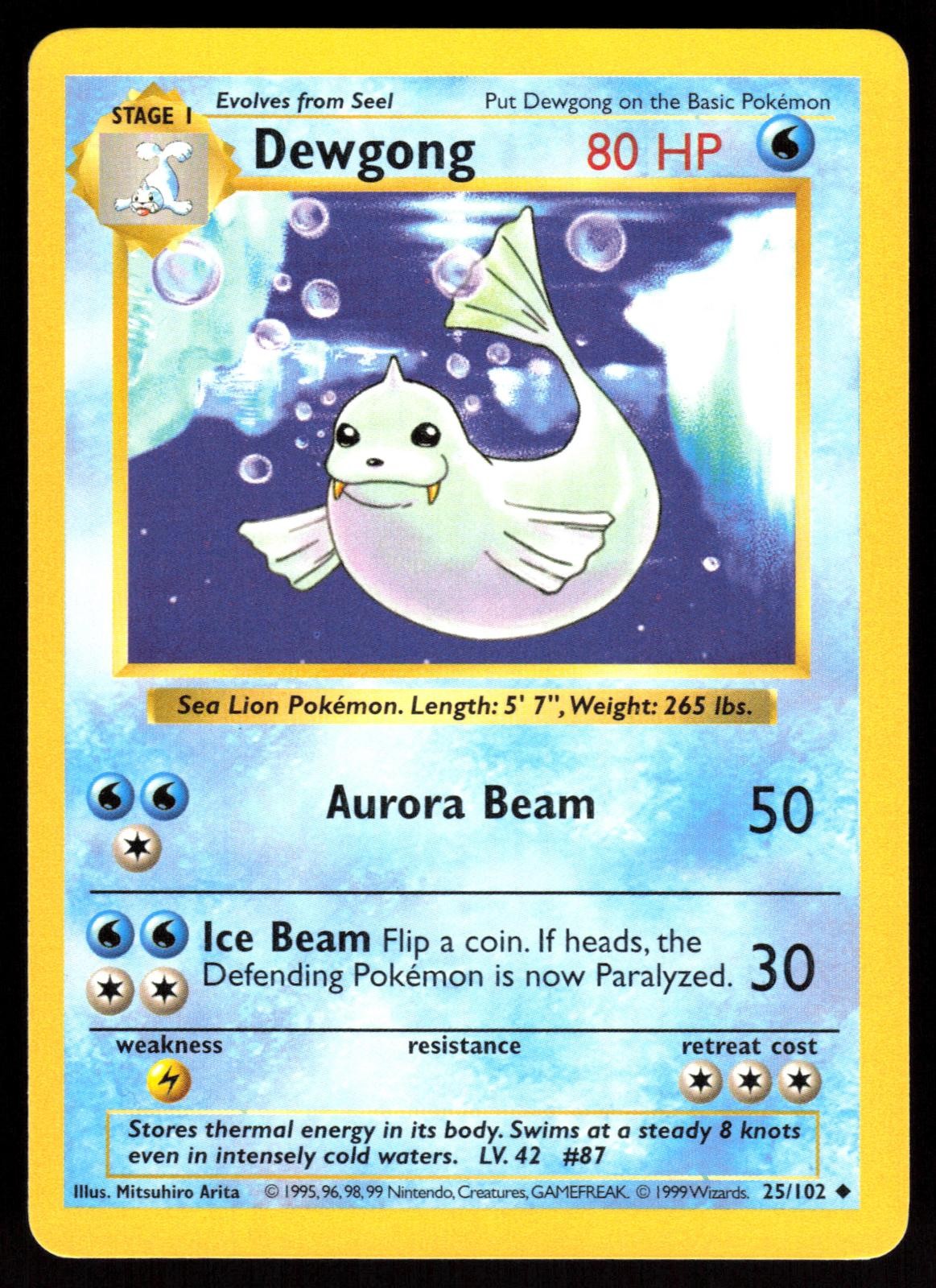 POKEMON DEWGONG BASE SET SHADOWLESS 25/102 UNLIMITED UNCOMMON LP