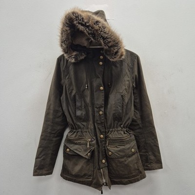 Barbour Kelsall Waterproof Wax Cotton Fur Hooded Olive Jacket Coat