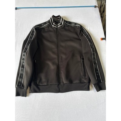 Sean John Mens Track Jacket Black White Logo Tape Full Zip Mock Neck Size Medium
