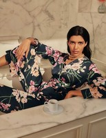 M&S Womens Viscose Two-piece set Long sleeved Floral Pyjamas in Black Mix