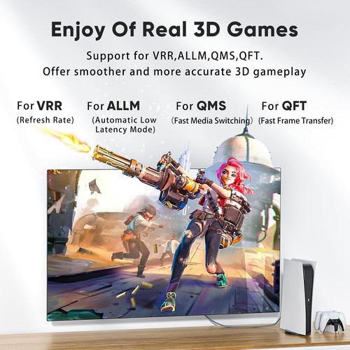 8K HDMI 2.1 Cable 1.5ft 48Gbps Ultra High Speed 4K 120Hz 144Hz HDR - Bild 3 von 7