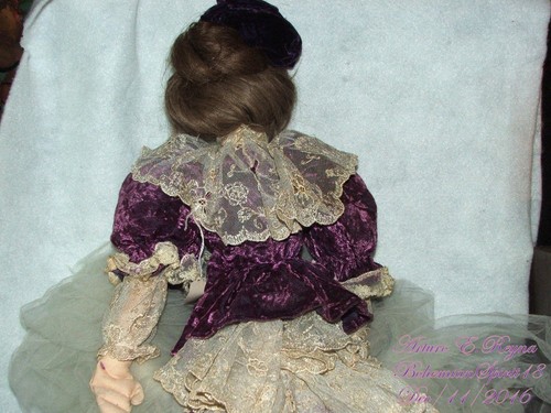 MUÑECA TRAPO FIRMADA ARTURO E. REYNA DONCELLA VICTORIANA VESTIDO DE ENCAJE Y TERCIOPELO CABELLO HUMANO - Imagen 6 de 12