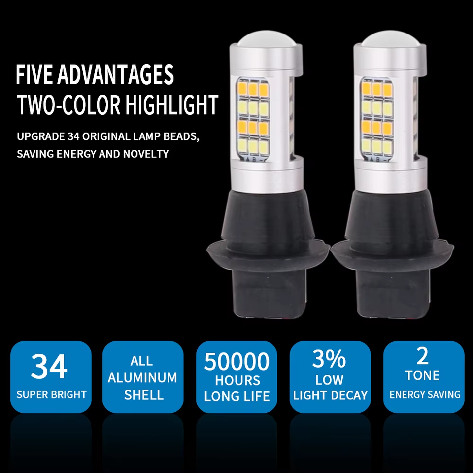 2X 1156 BAU15S PY21W White Amber Switchback LED Turn Signal DRL Light ...