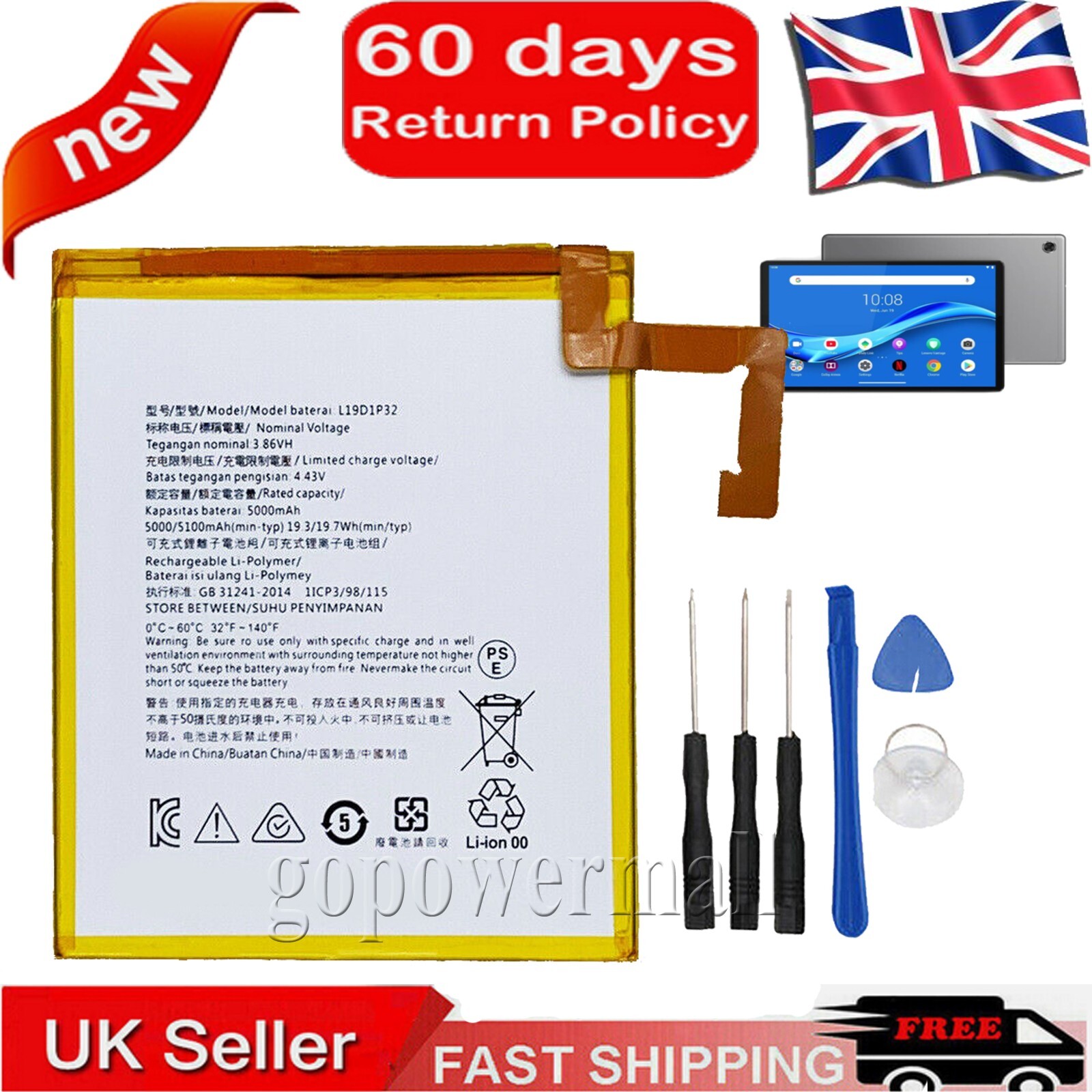 Battery for Lenovo Tab M10 FHD Plus Tab M10 HD TB-X606 TB-X306F TB-X306V