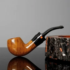 MUXIANG Smooth Freehand Pipe Handmade Briar Tobacco Pipe Acrylic Stem Horn Ring