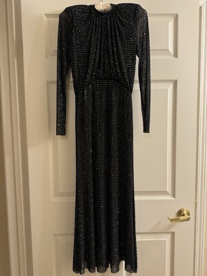 self portrait black rhinestone dress self-portrait - Black Rhinestone Mesh Cut Out Maxi Dress