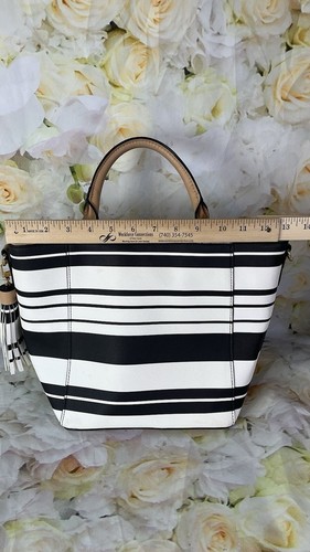 Kate Landry Tote Handbag Purse Single Handle Black White Stripes Classic Design - Picture 9 of 22