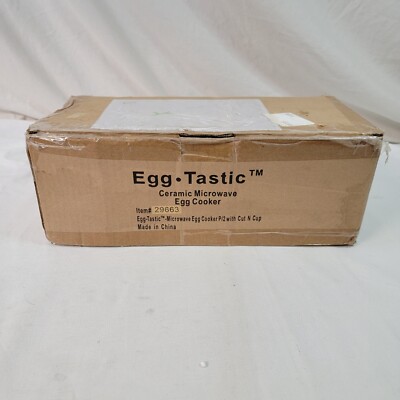 2 Egg Tastic Ceramic Microwave Cookers Plus 1 Cut N Cup New In Box C20