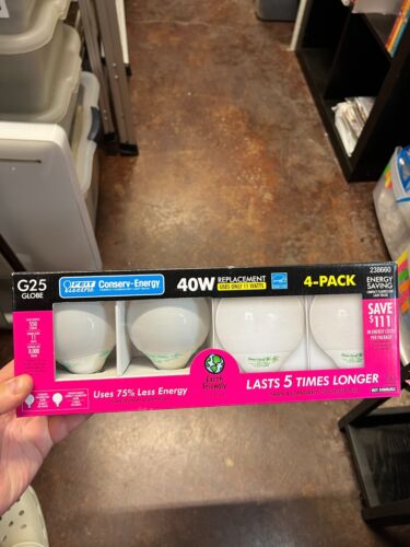 Feit Electric G25 Globe 40W Replacement Light Bulbs Use only 11W, 4-Pack