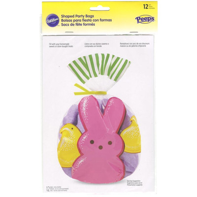 wilton shaped party PEEPS Marshmallow candy bunny chick Easter 6x9'' 12 bags ties