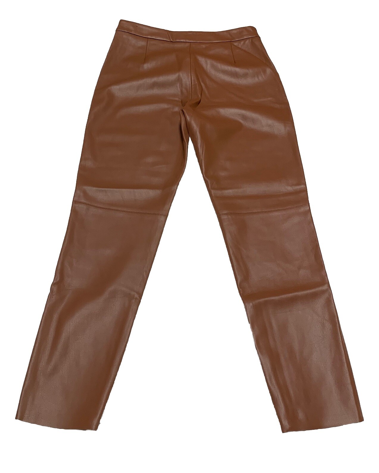 Zara Faux Leather Sz Large  Ankle Length Pants Cut Hem Side Zippers 29 x 27.25 image 2