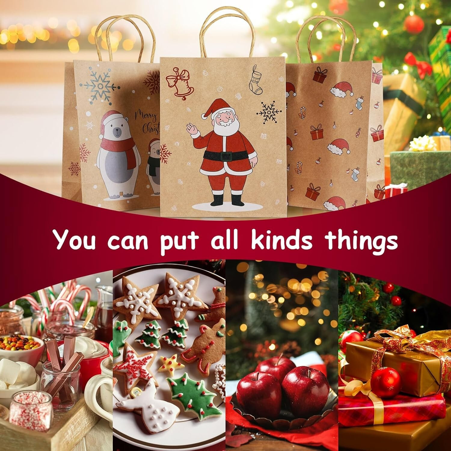 Christmas Gift Bags, 25 PCS Reusable Christmas Treat Bags Paper Gift