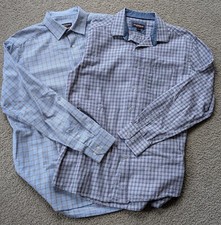 Johnston  Murphy Mens Large Blue Check Long Sleeve Button Up Shirts Flip Cuff-2