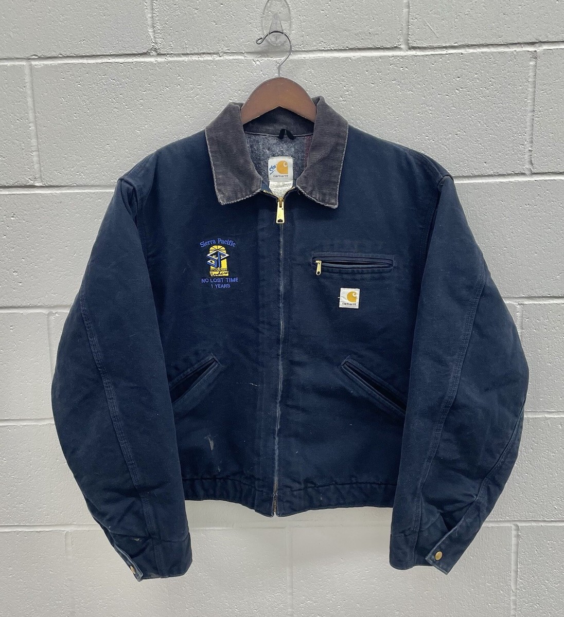 Vintage 90s Carhartt Detroit Jacket Navy Blue Blanket Lined Jacket