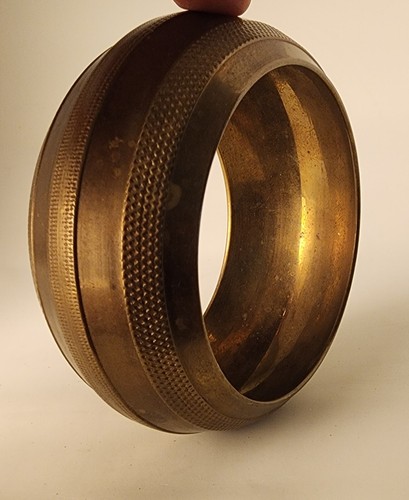 Mod Chunky Cuff Bangle Bracelet Brass Textured Dot Domed Vtg 2" India