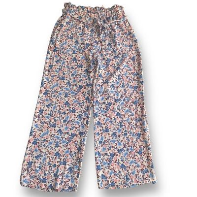BCBG Paris Pink/Blue Floral Belted Wideleg Pants Women's Size Large