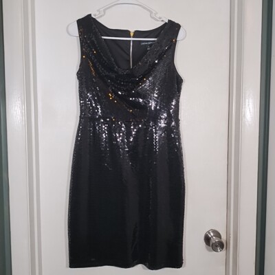 Cynthia Rowley Women's 4 Black Mini Cocktail Dress Sequins Drape Neck Party