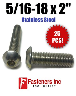 (Qty 25) 5/16-18 x 2'' Button Head Socket Cap Screw Stainless Steel Screws