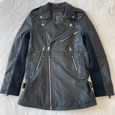 My Tribe Genuine Leather Mid Black Adjustable Waist Moto Jacket Size XS
