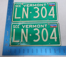 Vermont VT License Plate Tag 1976 76 Natural Sticker Pair Set LN-304