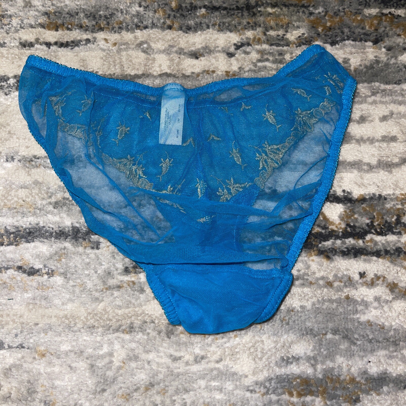 Vintage Rare 1997 Victoria’s Secret Sheer Teal W/Gold Embroidery Bikini Panty S image 2
