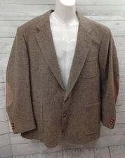 Stewart County Sport Western Jacket Confetti Wool Tweed Suede Elbows Sz 48R