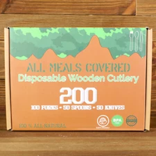 All Meals Covered 200 Piece Disposable Wooden Cutlery 100% All Natural